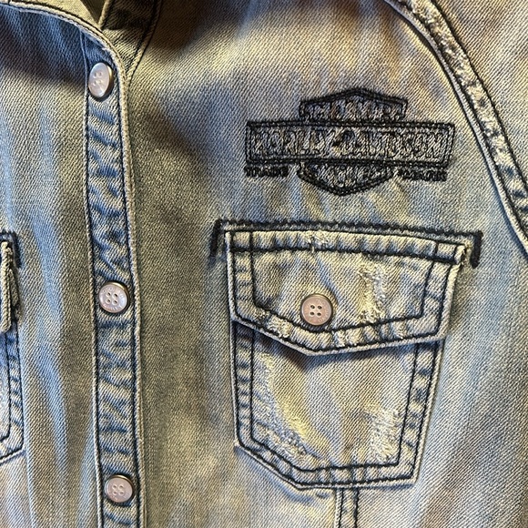 Harley Davidson - Distressed Jean, w/ Studded Collar Button-Up Shirt - Medium - Picture 2 of 5